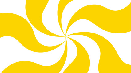 Abstract design with central spiral swirl with thick, curving yellow and white bands radiating outward. Hypnotic, dynamic motion, forming a sunburst-like effect. Energy, movement, and visual rhythm.