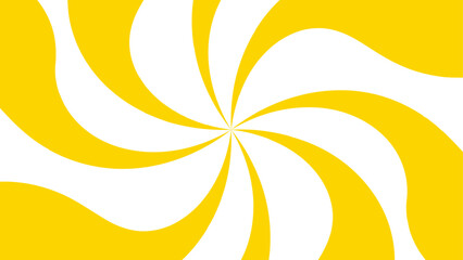 Abstract design with central spiral swirl with thick, curving yellow and white bands radiating outward. Hypnotic, dynamic motion, forming a sunburst-like effect. Energy, movement, and visual rhythm.