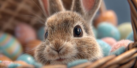 Easter Bunny in Basket A Charming Springtime Scene