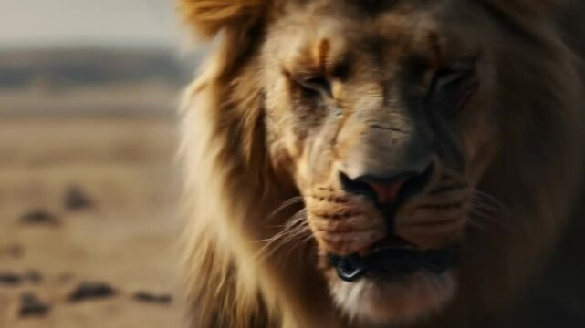 close up portrait of a lion scarface