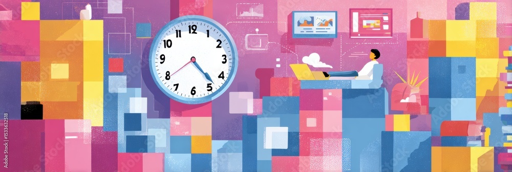 Poster Effective Time Management Strategies for Teens Presented in a Vibrant Infographic With Digital-Style Blocks