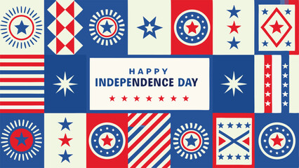 Obraz premium Independence day themed collage with stars stripes and geometric patterns in red white and blue colors