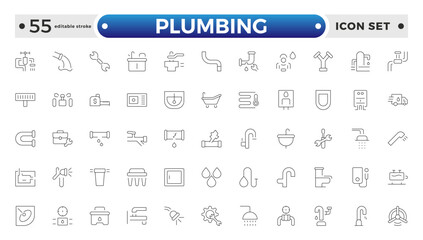 Heating, Ventilation and Plumbing (HVAC & Plumbing) outline Icon Set – Home Maintenance, Repair & Construction Vector Collection. Editable stroke outline icon.
