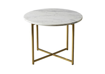 Round Marble Top Coffee Table with Gold Metal Legs: Modern Furniture Design on white background
