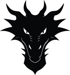 A black silhouette of a dragon head. Dragon head silhouette icon vector clipart design illustration.