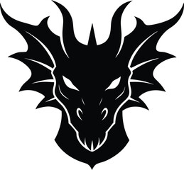 A black silhouette of a dragon head. Dragon head silhouette icon vector clipart design illustration.