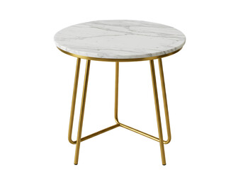 Round Marble Top Side Table: Gold Metal Legs, Modern Furniture Design on white background