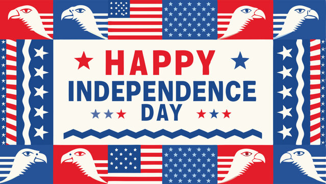 Happy independence day with american flag eagles and stars patriotic background design art