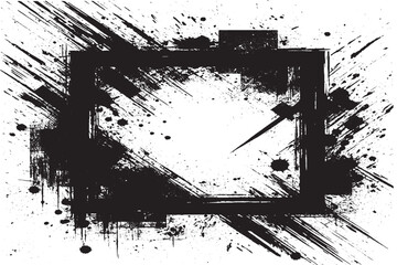 Aggressive Black Grunge Square Frame with Explosive Ink Splatters