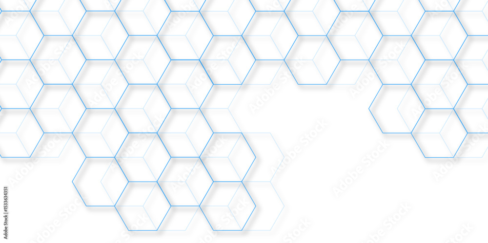 Poster Modern simple style seamless pattern with hexagonal graphic design. Geometric art deco texture mosaic white background. abstract molecular structures in technology, wallpaper background, vector.	