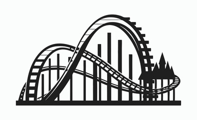 Rollercoaster silhouette vector, amusement ride icon, theme park track, thrill ride graphic