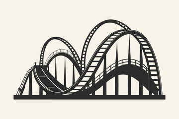 Rollercoaster silhouette vector, amusement ride icon, theme park track, thrill ride graphic