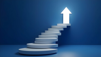 Obraz premium Photorealistic 3D Crystalline White Arrow Ascending Geometric Spiral on Midnight Blue Environment