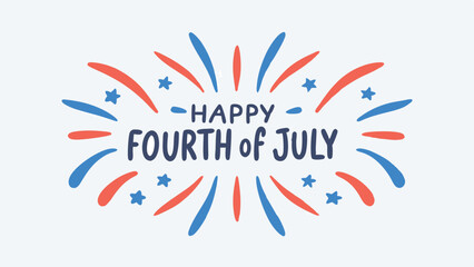 Happy fourth of july text with red and blue burst and stars for independence day celebration design