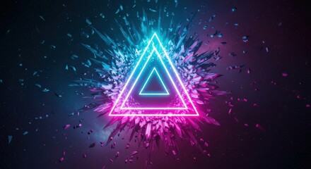 Triangle Neon Light with Exploding Shards