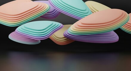 Abstract Pastel Stacked Shapes on Black Background
