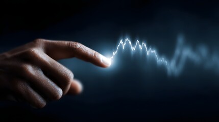 Floating dashboard with real time profit data touched by a finger