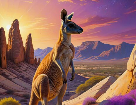 Kangaroo in sunset