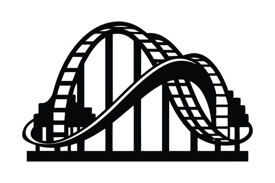Rollercoaster silhouette vector, amusement ride icon, theme park track, thrill ride graphic
