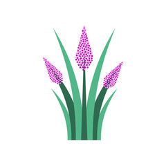 Fototapeta premium Simple Grass with Purple Flowers Clipart Illustration