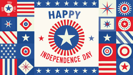 A festive independence day design with stars stripes and patriotic colors in a geometric arrangement