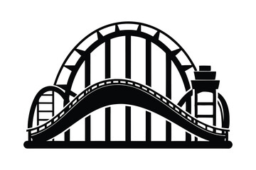 Rollercoaster silhouette vector, amusement ride icon, theme park track, thrill ride graphic