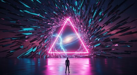 Man in Front of Galaxy with Glowing Triangle