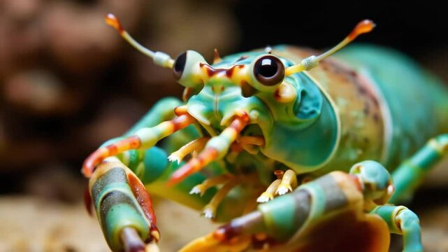 Colorful mantis shrimp with detailed features underwater  