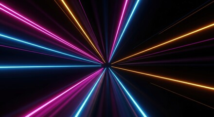 Neon Lines in Dark Space Abstract Background