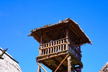 The roof design of a traditional Sasak tribe house in Sade Village, Lombok, West Nusa Tenggara. A unique architectural style and village layout of traditional house at Sade Village.
