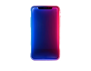 Illuminated smartphone with blue and red neon glowing edges on a black background