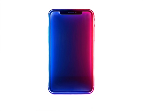 Illuminated smartphone with blue and red neon glowing edges on a black background