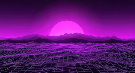 Purple Sunset Over Grid Landscape