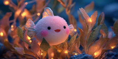 Enchanted Pufferfish Magical Underwater Scene with Glowing Lights