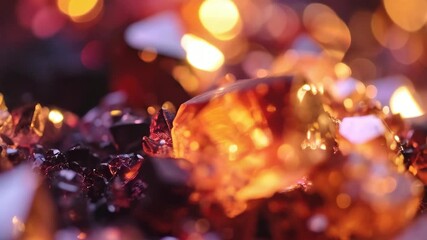Sparkling gemstones display showcases a cluster of multifaceted crystals, illuminated with warm light and soft bokeh circles, luxurious and precious - Powered by Adobe