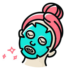 Vector Illustration of Woman Relaxing with a Sheet Face Mask