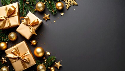 Festive holiday gift arrangement cozy home setting image warm atmosphere top-down view celebration theme