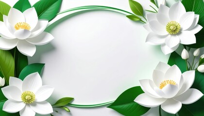 Elegant white lotus flowers frame on soft background nature design digital art minimalist style peaceful atmosphere