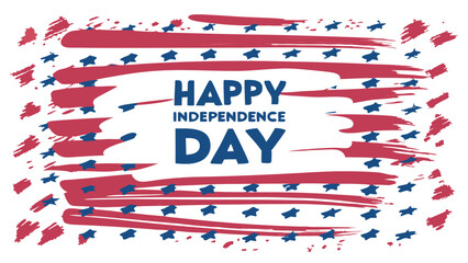 Obraz premium Happy independence day text with red stripes and blue stars on a white background design for celebration