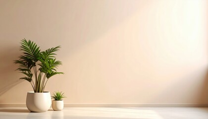 Indoor greenery display in minimalist room modern interior home decor natural light peaceful atmosphere