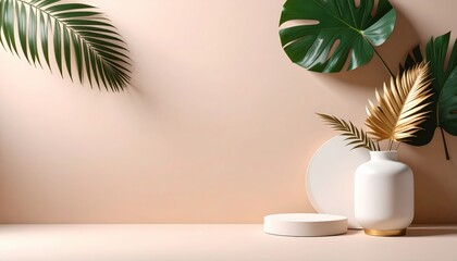 Elegant botanical arrangement in minimalist studio interior decor modern aesthetic soft lighting creative design
