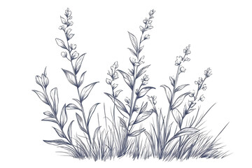 Detailed sketch of a field floral plant Vin showcasing its delicate features and natural habitat during sunlight hours in a vibrant meadow setting