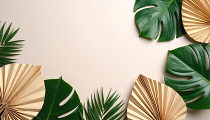 Decorative green tropical leaves arrangement minimalist style nature background interior design aesthetic perspective