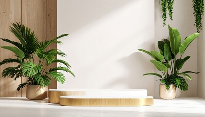 Modern plant-based decor setup in minimalistic room indoor high-quality image bright and clean contemporary design
