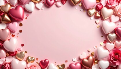 Celebrating love heart-shaped decorations romantic setting digital image soft pink background close-up view