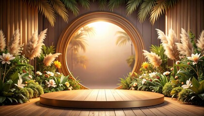 Exquisite floral stage setup tropical oasis event decor serenity front view nature-inspired design