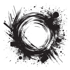 Exploding Black Grunge Circle with Radial Splatters