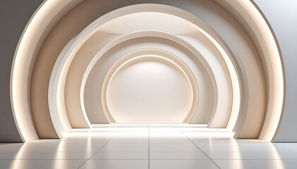 Elegant circular archways modern interior design digital artwork minimalist environment wide-angle view architecture concept