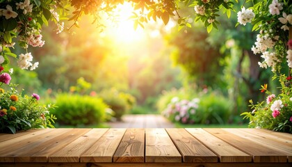 Sunlit garden pathway with blooming flowers nature scene outdoor environment serene viewpoint