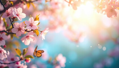 Beautiful butterfly among cherry blossoms nature photography spring season serene environment close-up view